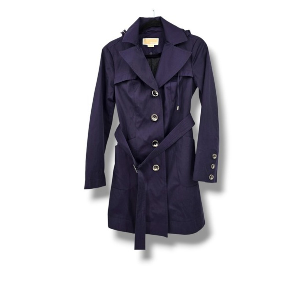 Michael Kors Trench Coat Women's PP Petite Purple‎ Rain Coat Removable Hood